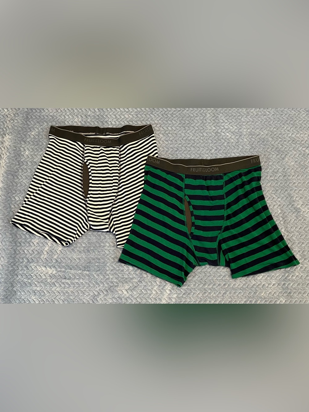 🔴Fruit of the Loom Boxer Briefs 2 Pair Blue-White Green-Blue Stripe Cotton XL